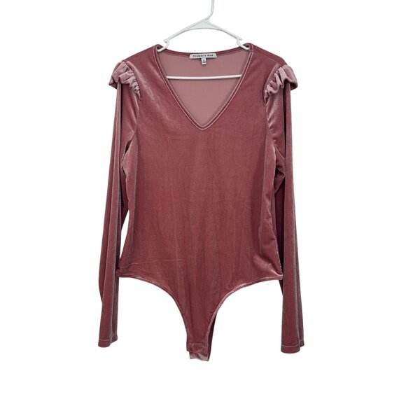 Celebrity Pink XL Rose Pink Velvet Long Sleeve Bodysuit Ruffle Shoulder Detail - Picture 4 of 15